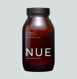 NUE dietary supplement bottle on a white background